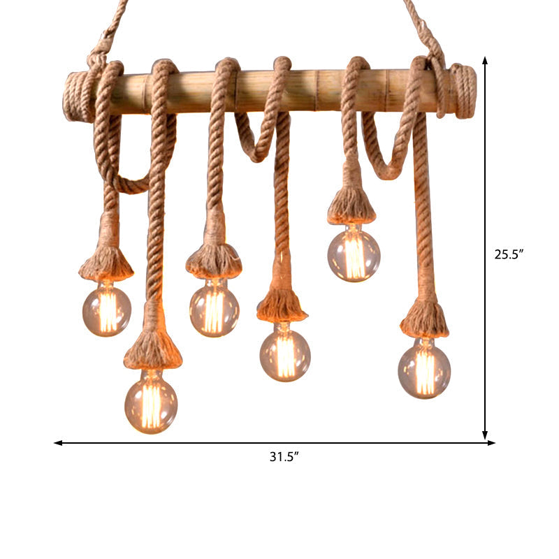 Vintage Rope Pendant Light Fixture With Exposed Bulb For Kitchen - Beige Hanging Lamp Kit (4/6