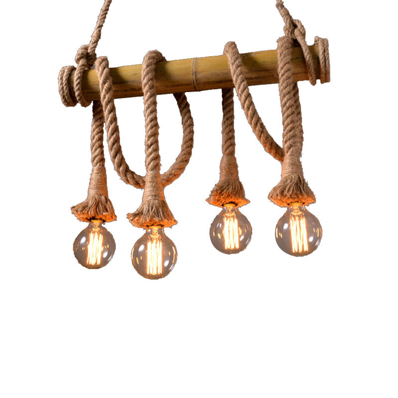 Vintage Rope Pendant Light Fixture With Exposed Bulb For Kitchen - Beige Hanging Lamp Kit (4/6