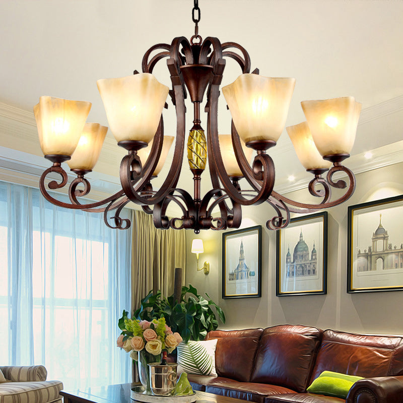 Frosted Glass Bell Chandelier - Classic Lighting For Living Room 5/6/8 Lights Rust Finish