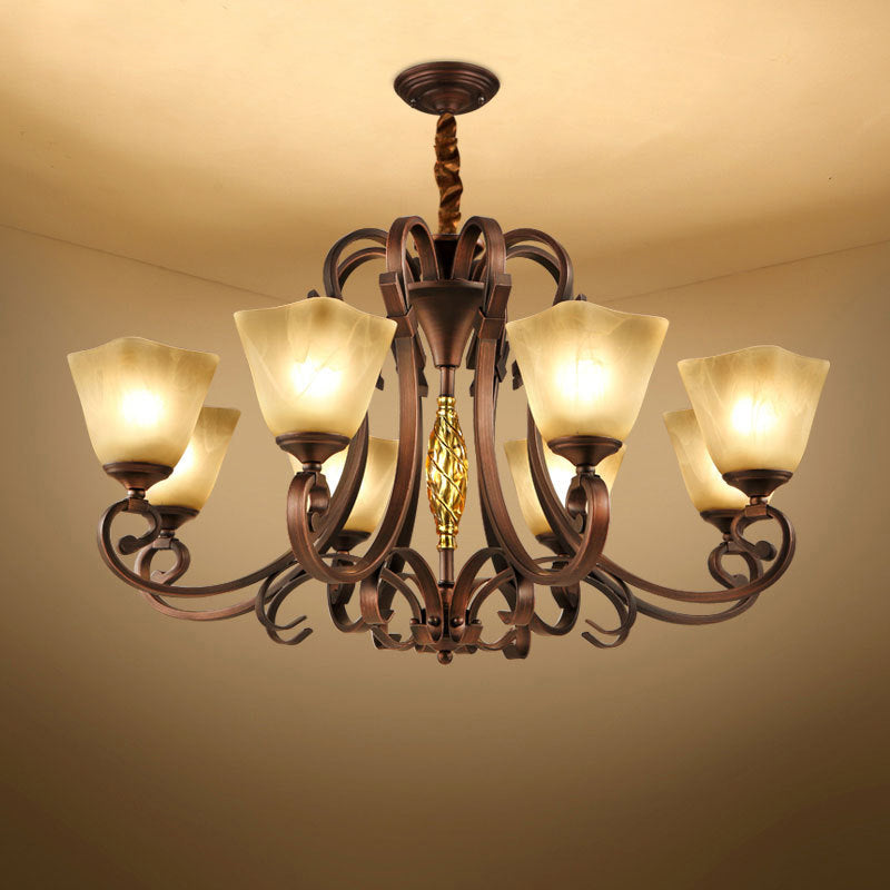 Frosted Glass Bell Chandelier - Classic Lighting For Living Room 5/6/8 Lights Rust Finish