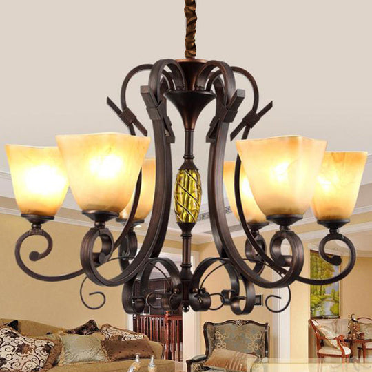 Frosted Glass Bell Chandelier - Classic Lighting For Living Room 5/6/8 Lights Rust Finish