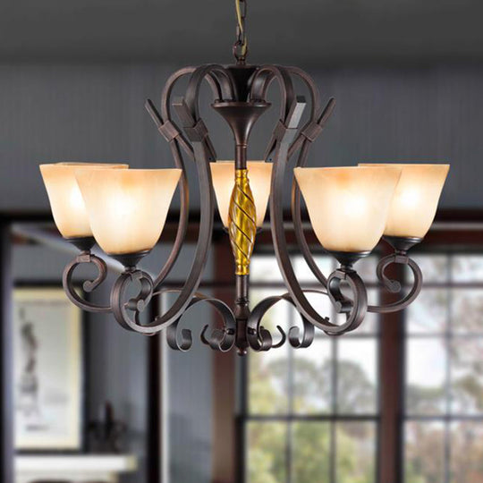 Frosted Glass Bell Chandelier - Classic Lighting For Living Room 5/6/8 Lights Rust Finish