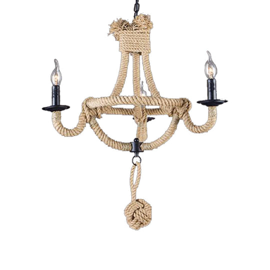 Rustic Style Candle Rope Chandelier in Beige – Dining Room Pendant Lighting (3/6 Lights)