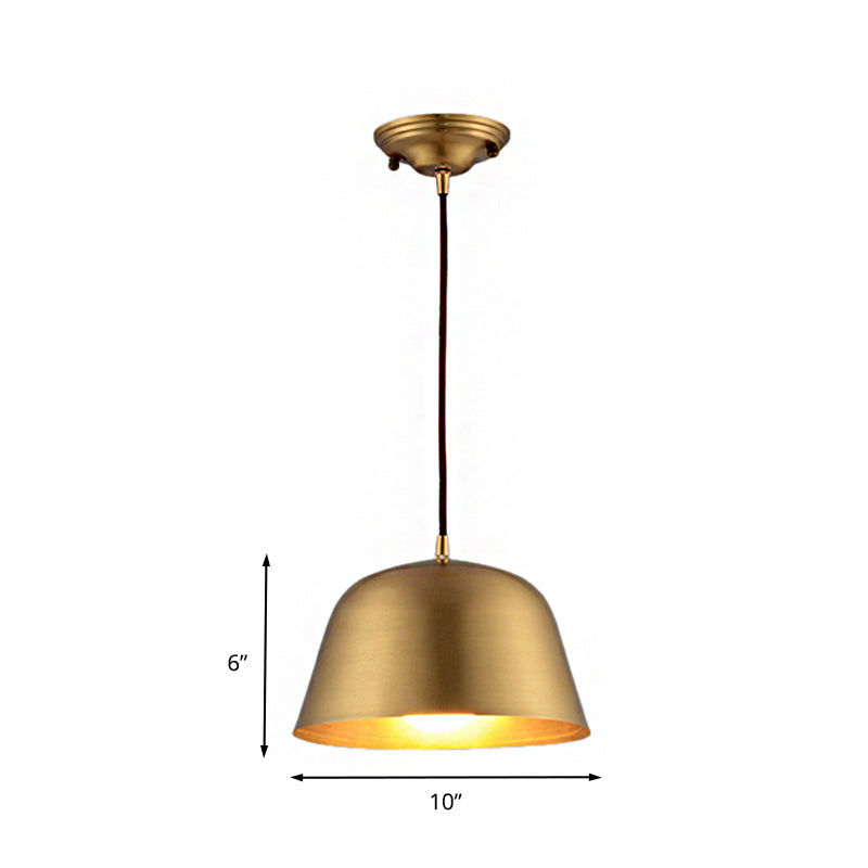 Industrial Style Hanging Light with Metallic Brass Finish - Cone/Dome Shade Ceiling Fixture for Foyer