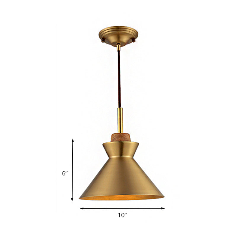 Industrial Style Hanging Light with Metallic Brass Finish - Cone/Dome Shade Ceiling Fixture for Foyer