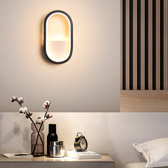 Contemporary Oval Led Wall Sconce In Black/White Acrylic With Warm/White Light Black / Warm