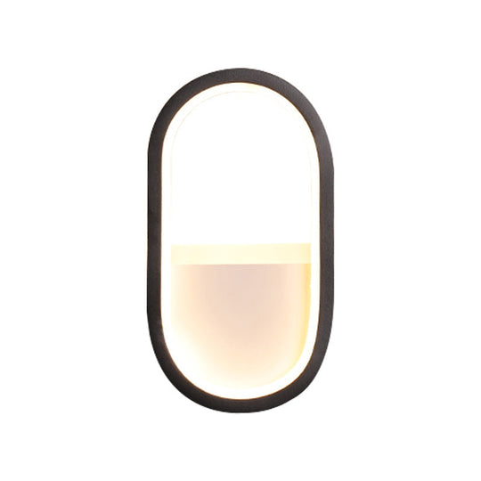 Contemporary Oval Led Wall Sconce In Black/White Acrylic With Warm/White Light