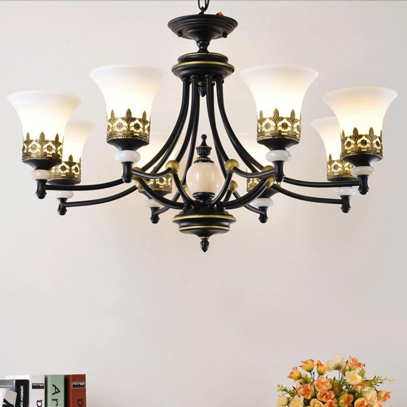 Traditional Bronze Bell Chandelier Lamp With Frosted Glass - 3/5/6 Lights For Living Room 8 /