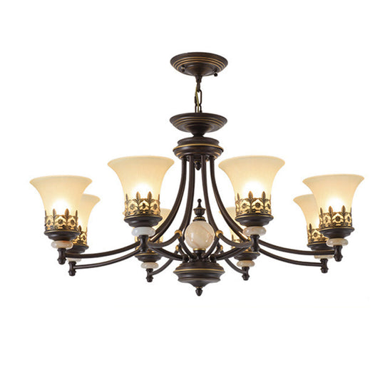 Traditional Bronze Bell Chandelier Lamp With Frosted Glass - 3/5/6 Lights For Living Room