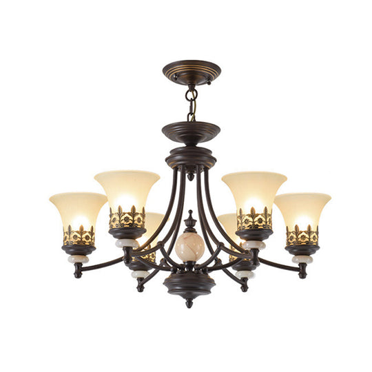 Traditional Bronze Bell Chandelier Lamp With Frosted Glass - 3/5/6 Lights For Living Room