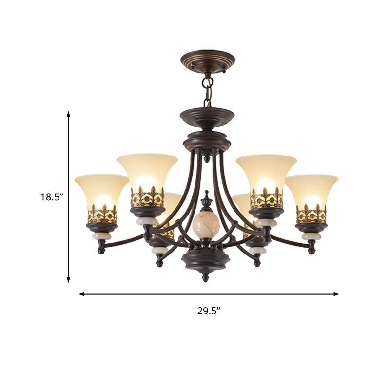 Traditional Bronze Bell Chandelier Lamp With Frosted Glass - 3/5/6 Lights For Living Room