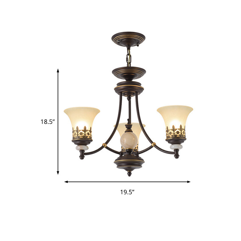 Traditional Bronze Bell Chandelier Lamp With Frosted Glass - 3/5/6 Lights For Living Room