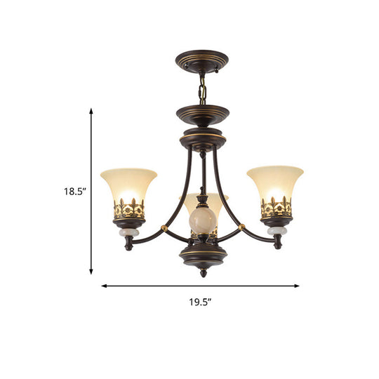 Traditional Bronze Bell Chandelier Lamp With Frosted Glass - 3/5/6 Lights For Living Room