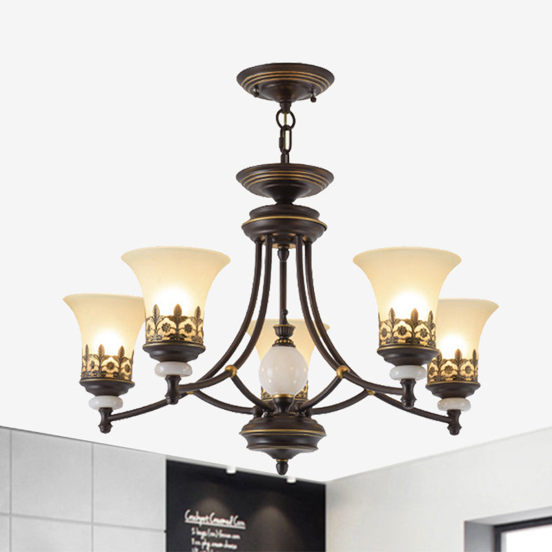 Traditional Bronze Bell Chandelier Lamp With Frosted Glass - 3/5/6 Lights For Living Room 5 /