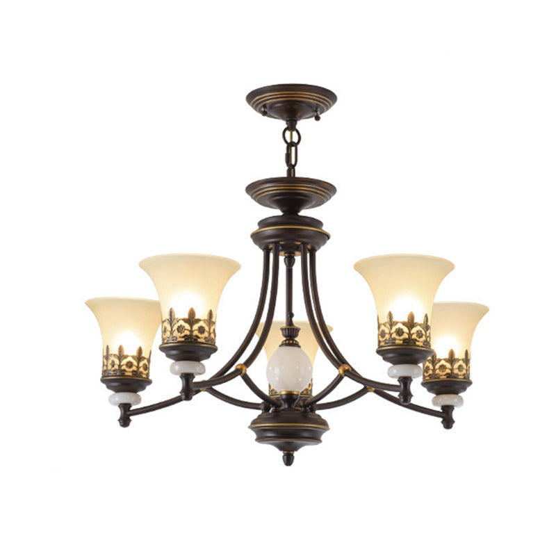 Traditional Bronze Bell Chandelier Lamp With Frosted Glass - 3/5/6 Lights For Living Room