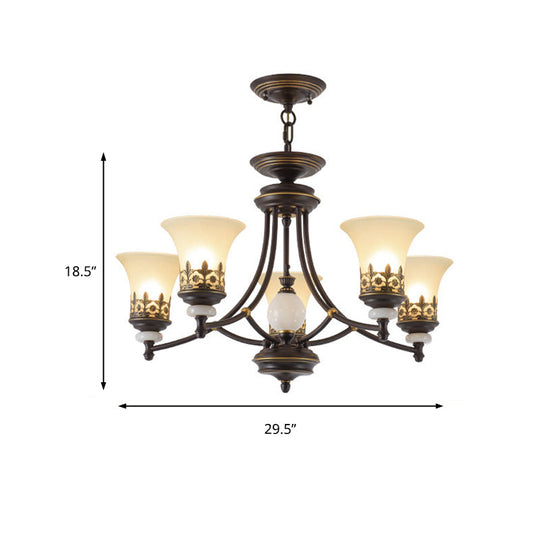 Traditional Bronze Bell Chandelier Lamp With Frosted Glass - 3/5/6 Lights For Living Room