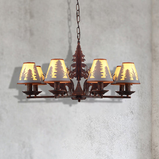 Industrial Cone Metal & Fabric Chandelier - 3/5/8 Light Pendant Lighting for Dining Room in Rust