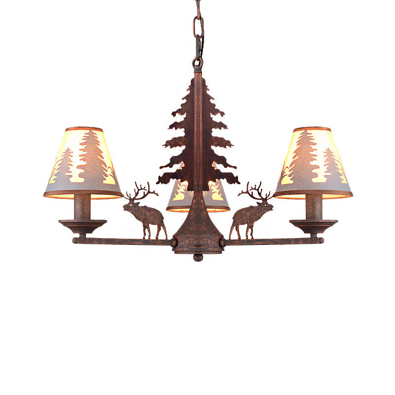 Industrial Cone Metal & Fabric Chandelier - 3/5/8 Light Pendant Lighting for Dining Room in Rust