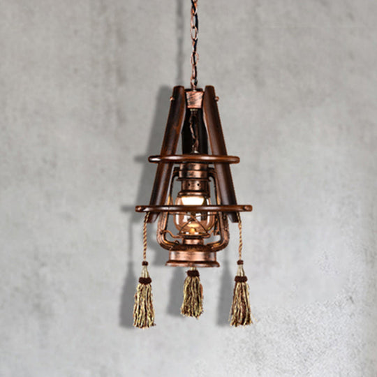 Coastal Clear Glass Lantern Dining Room Pendant Lighting - Weathered Copper, 1 Light Kit