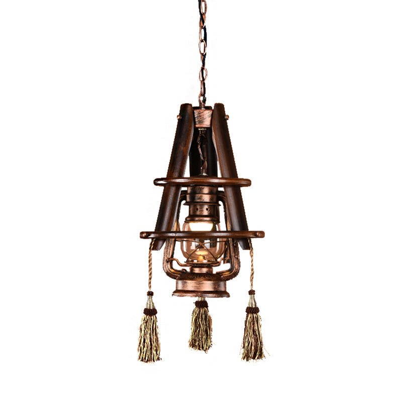 Coastal Clear Glass Lantern Dining Room Pendant Lighting - Weathered Copper, 1 Light Kit