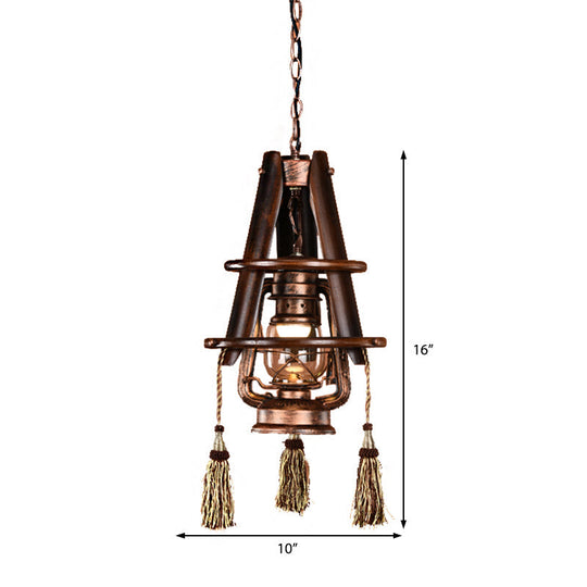 Coastal Clear Glass Lantern Dining Room Pendant Lighting - Weathered Copper, 1 Light Kit