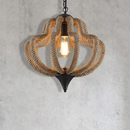 Geometric Beige Pendant Light with Industrial Rope - Ideal for Dining Rooms