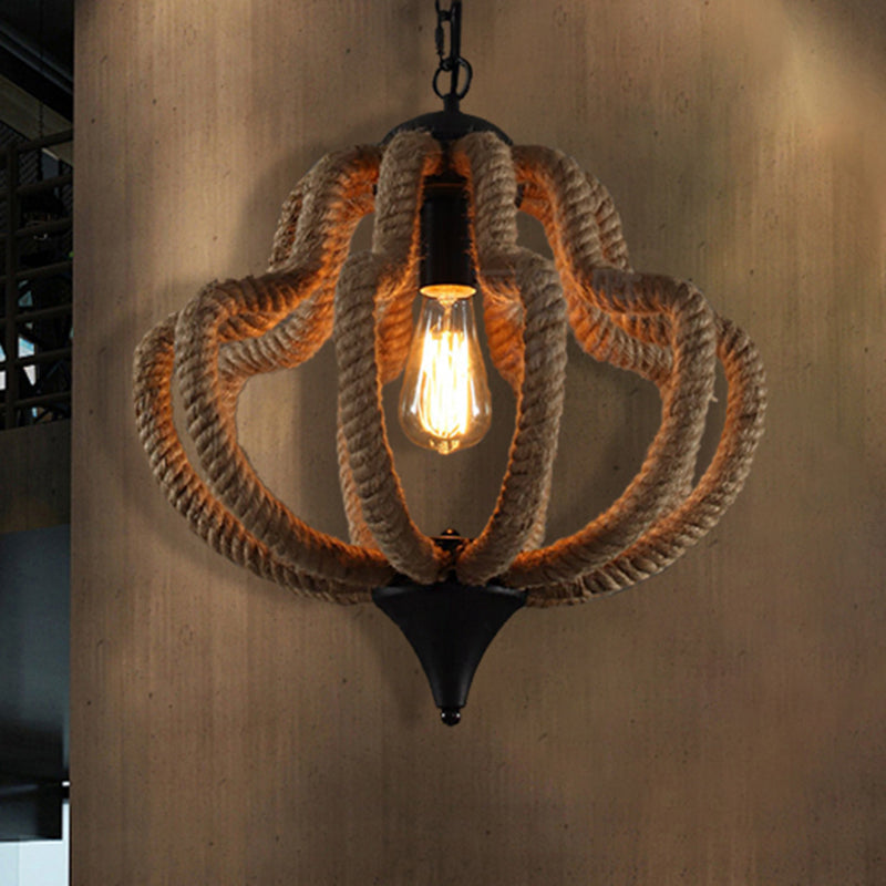 Geometric Beige Pendant Light with Industrial Rope - Ideal for Dining Rooms