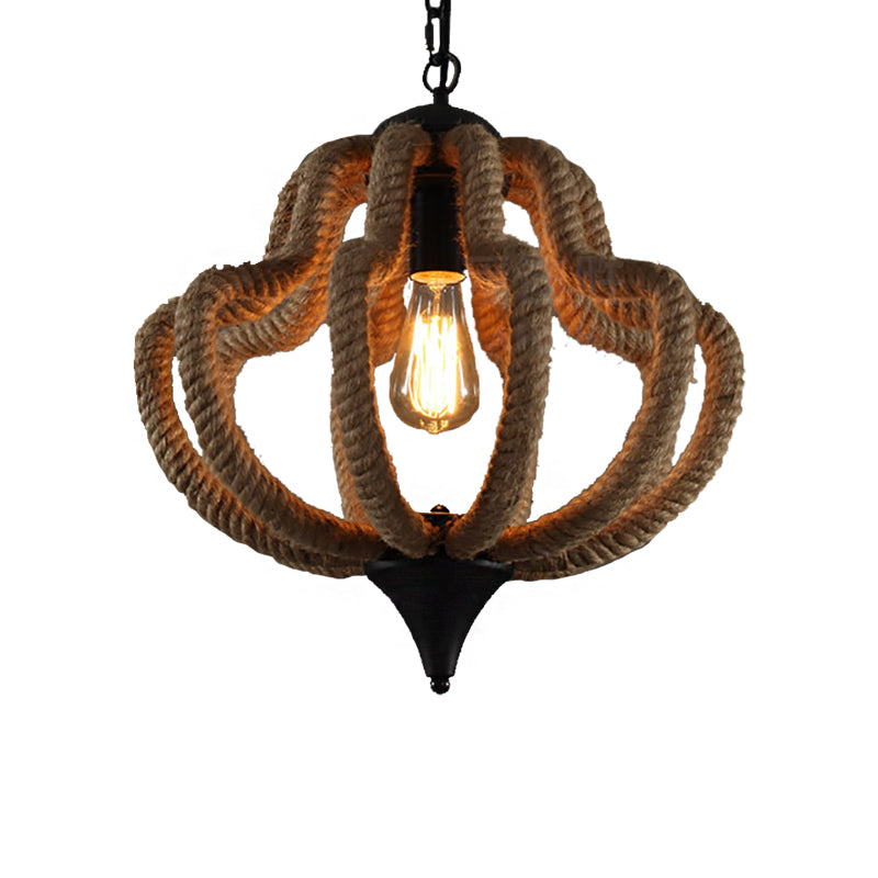 Geometric Beige Pendant Light with Industrial Rope - Ideal for Dining Rooms