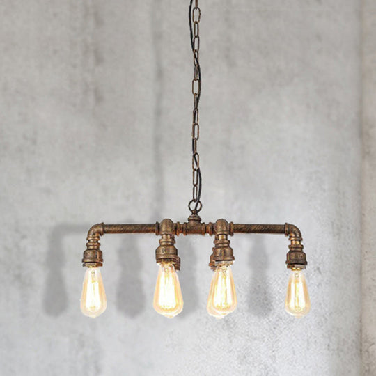 Industrial Armed Pendant Lighting in Black/Bronze Finish - 6 Lights Metal Chandelier with Chain & Pipe Design for Dining Room