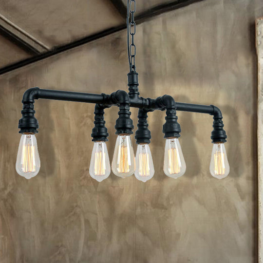 Industrial Black/Bronze Pendant Lighting - 6-Light Metal Chandelier For Dining Room With Chain And