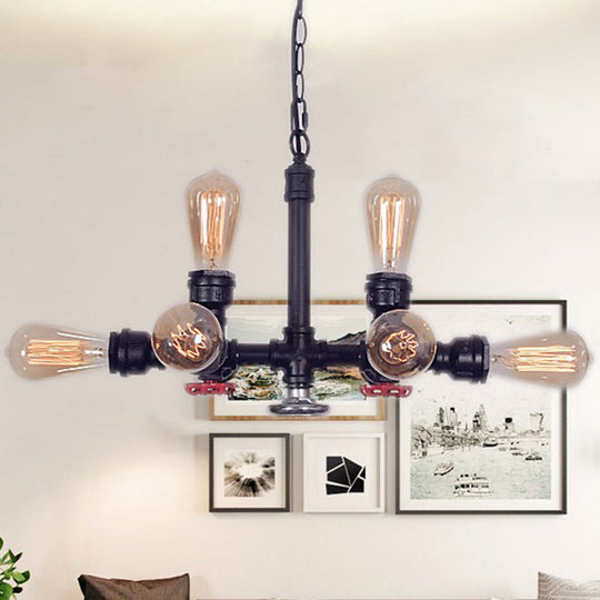 Industrial Metal 8-Light Black Water Pipe Chandelier Pendant Lighting