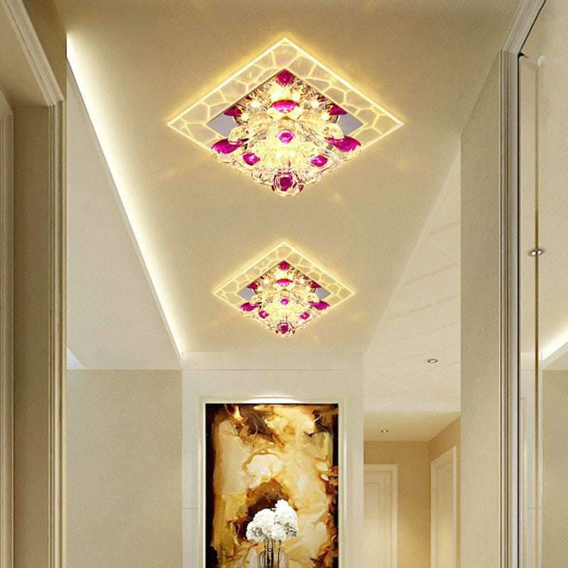 Modern Clear Led Flush Light Fixture For Corridor - Crystal Square Design