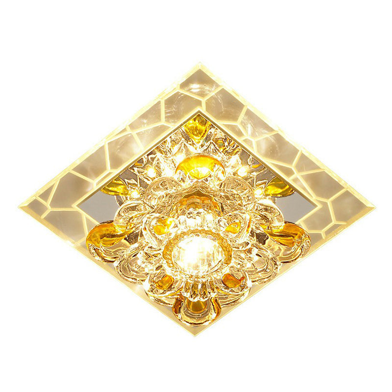 Modern Crystal Led Flush Mount Lighting For Hallway - Minimalist Clear Fixture