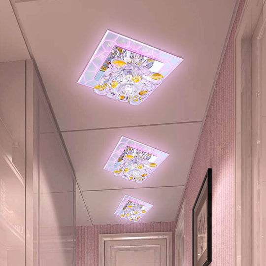 Square LED Crystal Flushmount Ceiling Light for Corridor - Modern, Clear Design