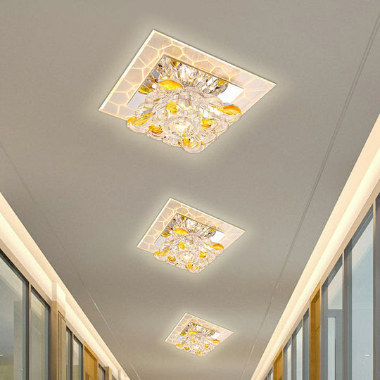 Square LED Crystal Flushmount Ceiling Light for Corridor - Modern, Clear Design