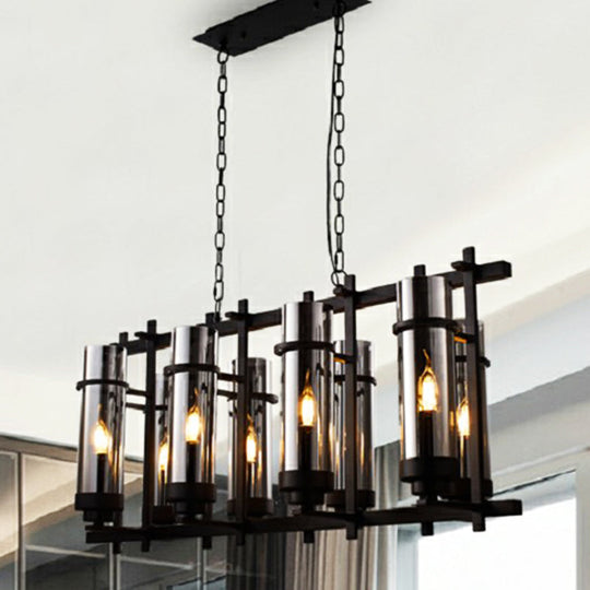 Industrial 8-Light Pendant Lamp in Smoked Glass and Black - Cylinder Chandelier Fixture