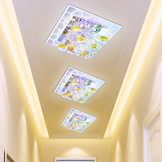 Square LED Crystal Flushmount Ceiling Light for Corridor - Modern, Clear Design