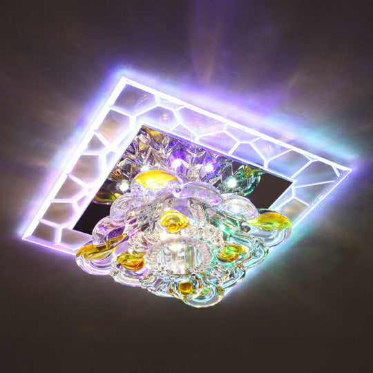 Square LED Crystal Flushmount Ceiling Light for Corridor - Modern, Clear Design