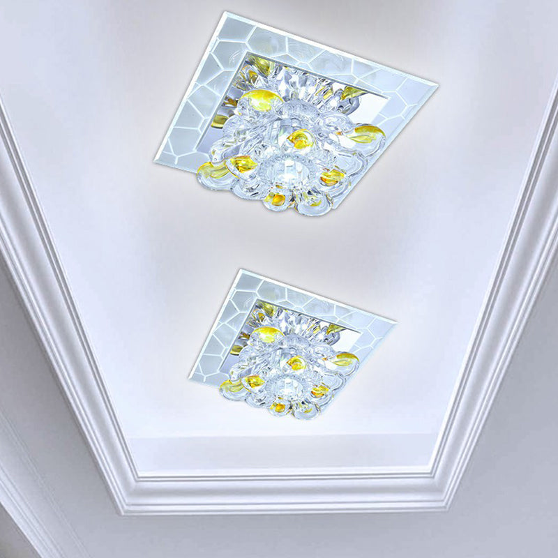 Square LED Crystal Flushmount Ceiling Light for Corridor - Modern, Clear Design