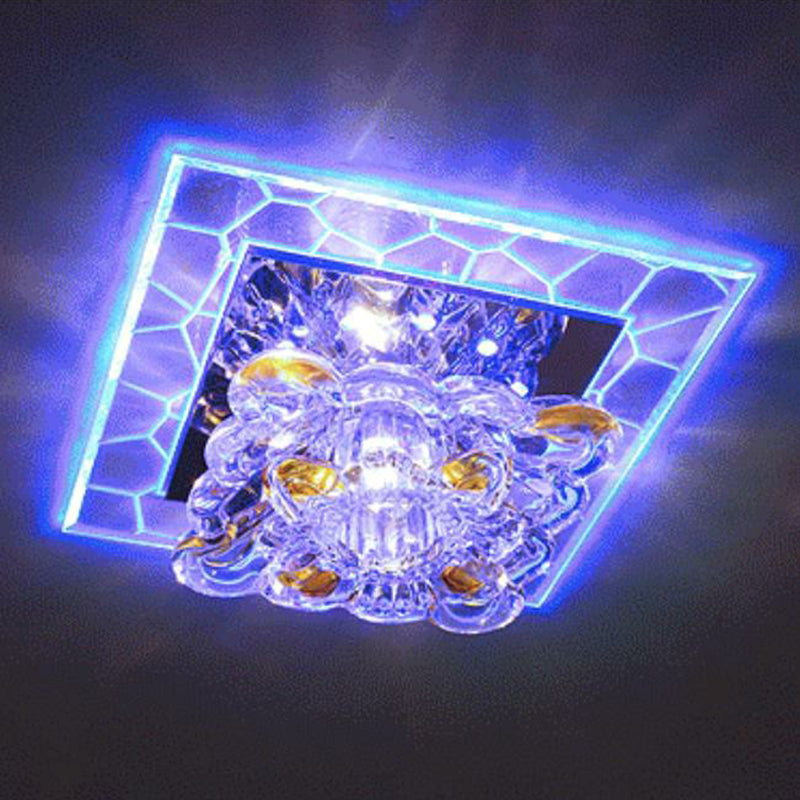 Square LED Crystal Flushmount Ceiling Light for Corridor - Modern, Clear Design