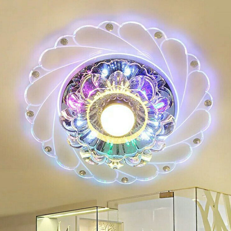 Sleek Crystal Flush Mount Ceiling Light with LED Flower Design for Entryway