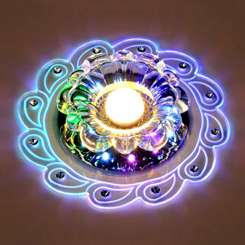 Modern Flower Shape Crystal Led Flush Mount Ceiling Light In Clear / 3W Multi Color