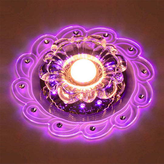 Modern Flower Shape Crystal LED Flush Mount Ceiling Light in Clear