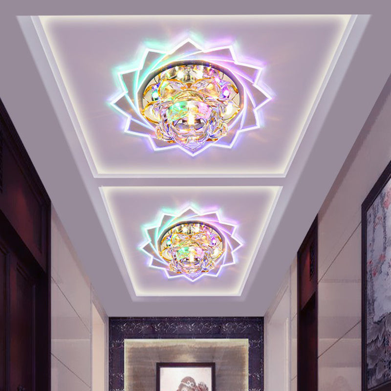 Simplicity Crystal Lotus LED Flush Mount Ceiling Light in Clear, Ideal for Corridors