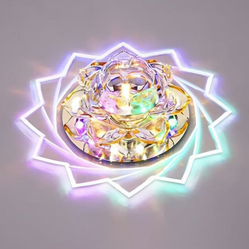 Simplicity Crystal Lotus LED Flush Mount Ceiling Light in Clear, Ideal for Corridors