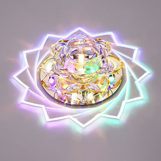 Simplicity Crystal Lotus LED Flush Mount Ceiling Light in Clear, Ideal for Corridors