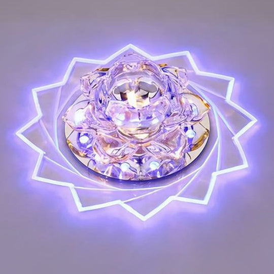 Simplicity Crystal Lotus LED Flush Mount Ceiling Light in Clear, Ideal for Corridors