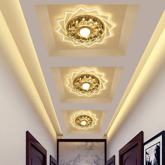 Modern Crystal Floral Flush Light: Clear LED Ceiling Fixture for Hallway