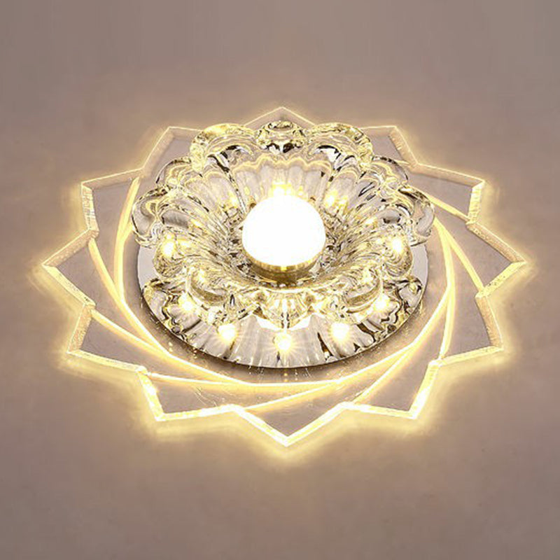 Modern Crystal Floral Flush Light: Clear LED Ceiling Fixture for Hallway