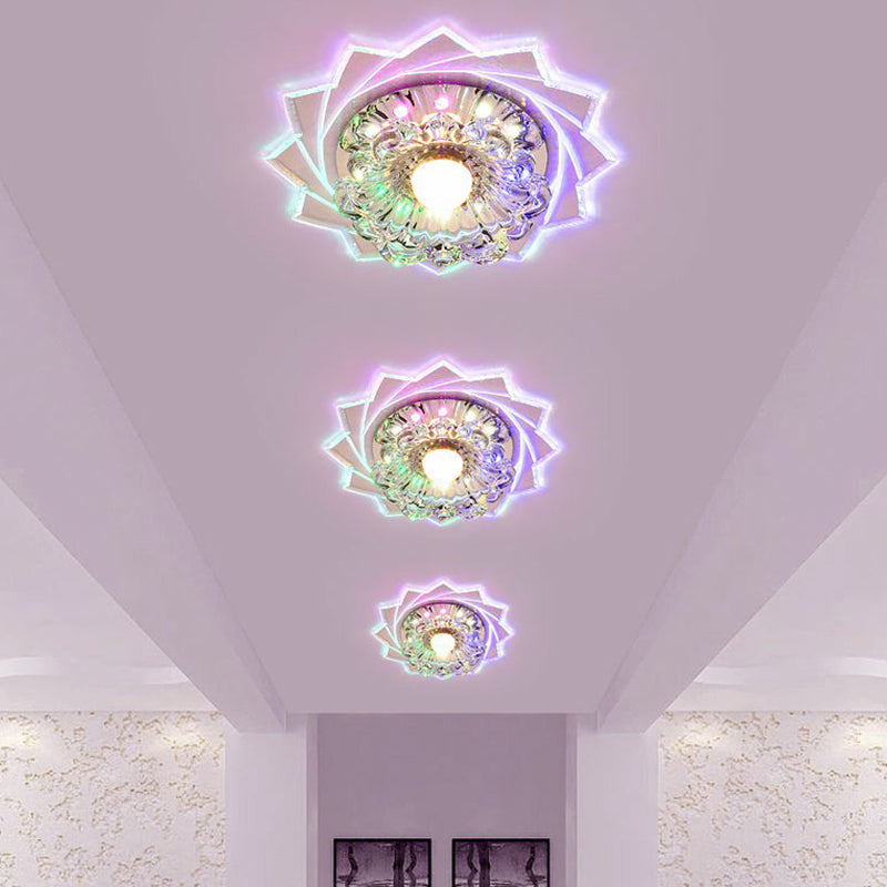 Modern Crystal Floral Flush Light: Clear LED Ceiling Fixture for Hallway